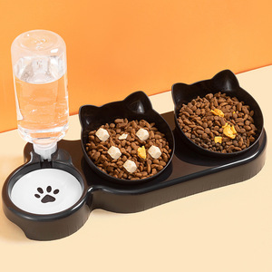 Station d'alimentation pour chats avec distributeur d'eau automatique, double bol pour chats, conception anti-renversement, forme arrondie - Product Image 1