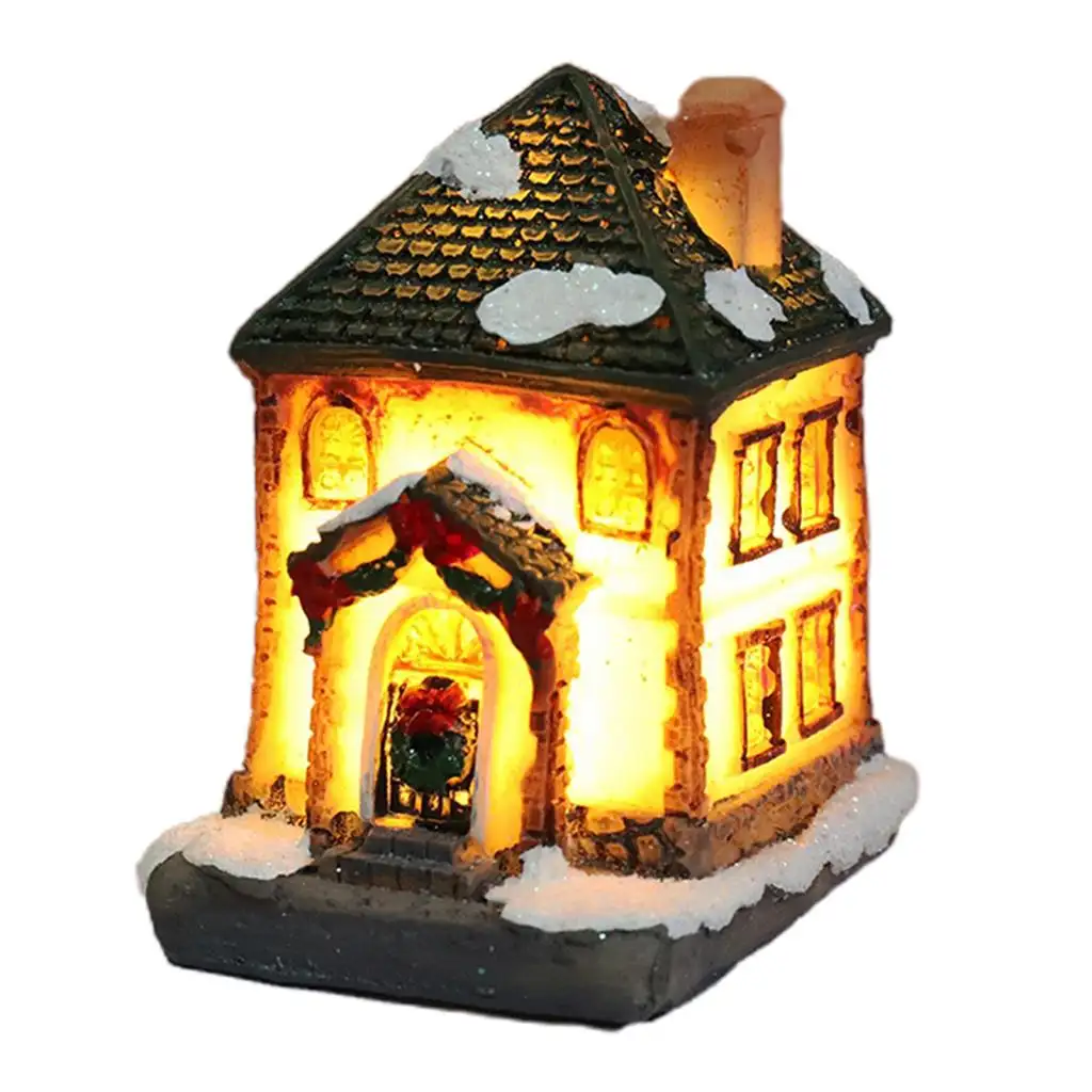 Custom Miniature เรซิ่นบ้านชุด LED Christmas Village อุปกรณ์เสริม