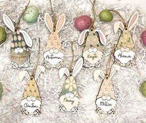 Carino Gnome Easter Bunny cesto targhetta 2024 taglio Laser in legno etichette regalo per legno di pasqua artigianato scatole di legno e cartelli da parete - Product Image 3