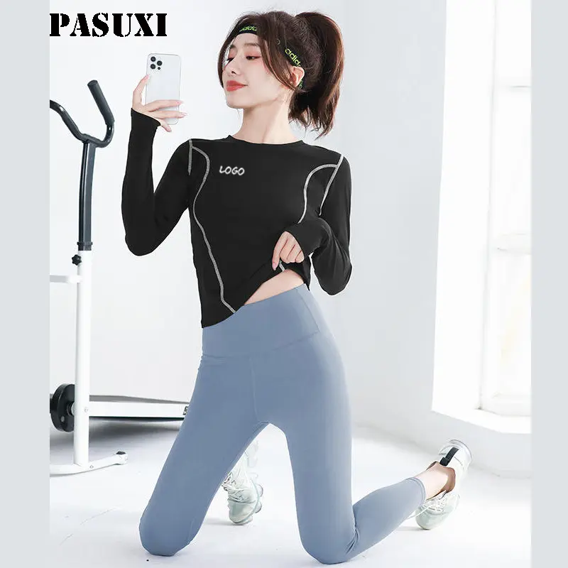 PASUXI Personality Jacquard Yoga Clothes Fit Fast Dry T Shirt esercizio palestra maniche lunghe Outdoor Fitness Top donna