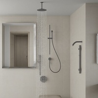 Ensemble de douche thermostatique de qualité hôtelière avec jet de pluie souple Tête suspendue au plafond Robinets thermostatiques dissimulés en cuivre brossé