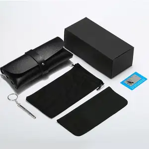 Wholesale Custom Leather Black Eyeglasses Case Set Shade Sunglasses Packaging Boxes Case with logo