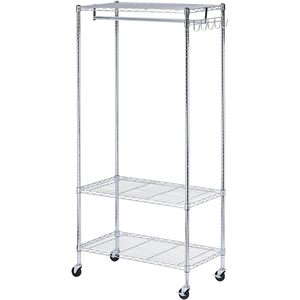 Alera ALEGR363618SR Porte-vêtements à étagères métalliques pour 30 vêtements, 36 po. W X 18 In. D X 75 In. Meuble de rangement mural H en argent - Product Image 1