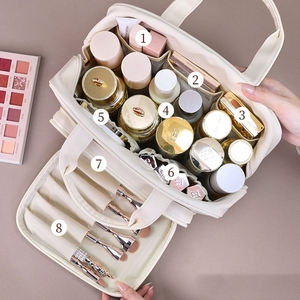 사용자 정의 로고 미용 화장대 케이스 Pu 가죽 메이크업 가방 주최자 휴대용 대용량 여행 화장품 보관 가방 - Product Image 4