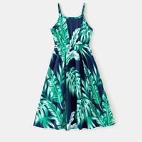 Ensemble chemise et short à manches courtes personnalisé, chemise de plage hawaïenne, ensemble assorti pour la famille, imprimé feuilles de palmier sur toute la surface, robe hawaïenne longue en rayonne
