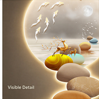Art mural LED Paysage d'oiseaux sur fond de galets, accent vertical lumineux pour Spa, Réception, Couloir d'hôtel, Intérieurs contemporains apaisants