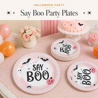 Assiettes en papier pour Halloween, roses, jetables, rondes, pour la table de fête d'Halloween