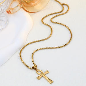 FY gioielli da uomo alla moda collane incrociate oro acciaio inossidabile Chunky Hip Hop Egyptian <span class=keywords><strong>Tau</strong></span> T forma vita Ankh collana con ciondolo croce - Product Image 6