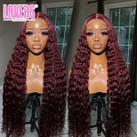Wig Rambut India 99j Burgundy Transparan dengan Lace Front untuk Wanita, 13x4 Pre-Plucked Body Wave untuk Lace Frontal Panjang, Grosir Pabrik