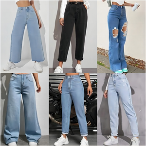 高品质女式牛仔裤大量批发低价库存服装 - Product Image 4