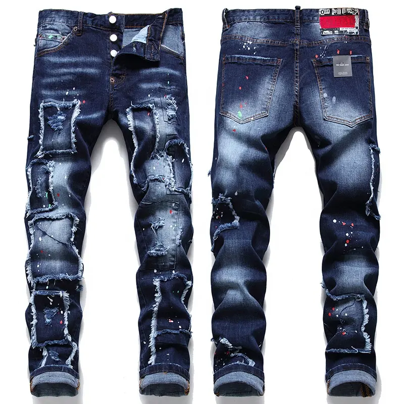 Nuovo stile europeo e americano dritto elastico Slim Fit retrò alla moda Jeans da uomo