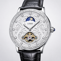 Reloj Mecánico de Lujo con Tourbillon, Puntero de Aleación de 41 mm, Correa de Cuero Genuino, Resistencia al Agua de 30 m, Fase Lunar, Alta Gama para Negocios