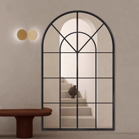 European Style Decoration Hallway Window Shape Wrought Metal Iron Frame Stand Mounted Wall Mirror