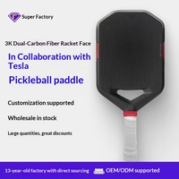 Pour la collaboration, modèle identique à celui vendu, pagaie de pickleball en fibre de carbone double 3K+T700 pressée à chaud, 42x19x1.6cm, 230g