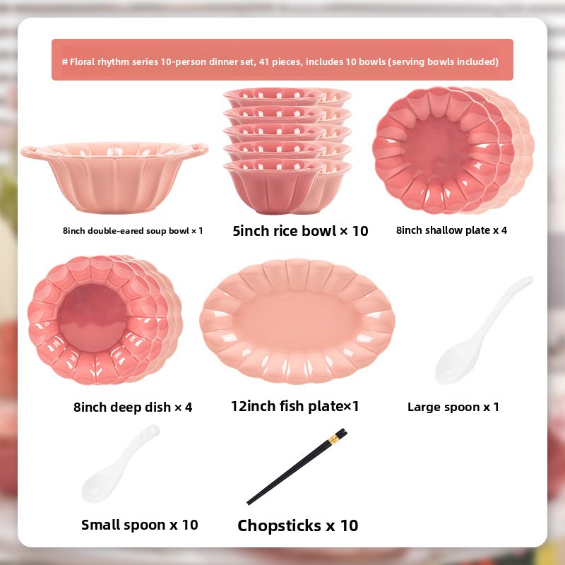 10 people 41pc pink set with red floral box