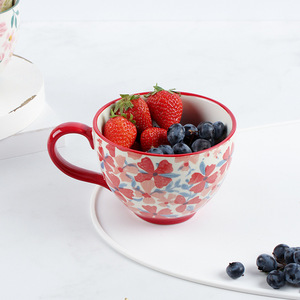 Tazas de Cereales para Desayuno Aptas para Microondas, Taza de Café de Cerámica Pintada a Mano con Flores, Taza de Avena de Porcelana - Product Image 5
