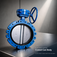 Vanne papillon à joint époxy bleu avec volant à rayons pour applications hydrauliques et haute température DN50-DN600