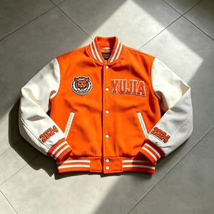 <strong>Mens</strong> Orange Varsity <strong>Jacket</strong> American College Style Chenille <strong>Letter</strong> Embroidery Cotton Blend Body Streetwear Bomber <strong>Jacket</strong> for <strong>Men</strong> - Product Image 1