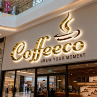 Lettres lumineuses LED 3D personnalisées pour logo de café, en or, rétroéclairées, pour les cafés et les salons de thé, signalétique murale intérieure
