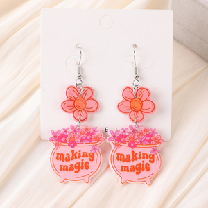 1 par de pendientes de gota de abalorios de maceta mágica de Halloween, joyería de calabaza fantasma de girasol acrílico para mujer y niña, regalos de cumpleaños de vacaciones - Product Image 3