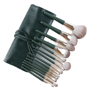 14pcs Green Wood Handle Makeup Brush Set with Storage Bag Powder Foundation Cosmetic Kit - Product Image 1