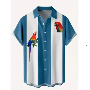 Plus Size Men's 3D Parrot Print Shirt Casual Fashion Short Sleeve Shirt For Summer Men's Clothing