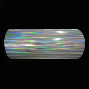 Pellicola di laminazione in rotolo adesivo permanente argento lucido arcobaleno in vinile olografico