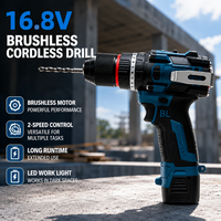 Perceuse-visseuse sans fil sans balais avec fonction marteau, contrôle de vitesse progressif réversible, éclairage LED, batterie lithium 16,8 V, OEM, 45 Nm max.