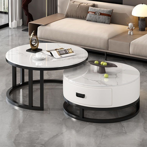 Bộ bàn trà hiện đại tối giản cao cấp mặt đá sang trọng phòng khách, có kính, phù hợp với căn hộ nhỏ. - Product Image 1