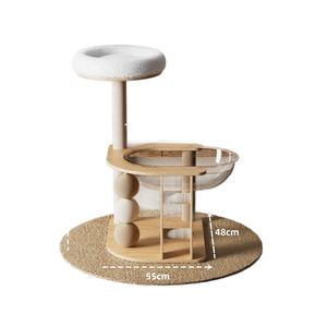 Arbre à chat en chêne massif avec boule en sisal + lit capsule spatiale - <span class=keywords><strong>Tour</strong></span> de griffoir vertical pour chats <span class=keywords><strong>d</strong></span>'intérieur, structure <span class=keywords><strong>d</strong></span>'escalade en bois naturel - Product Image 5