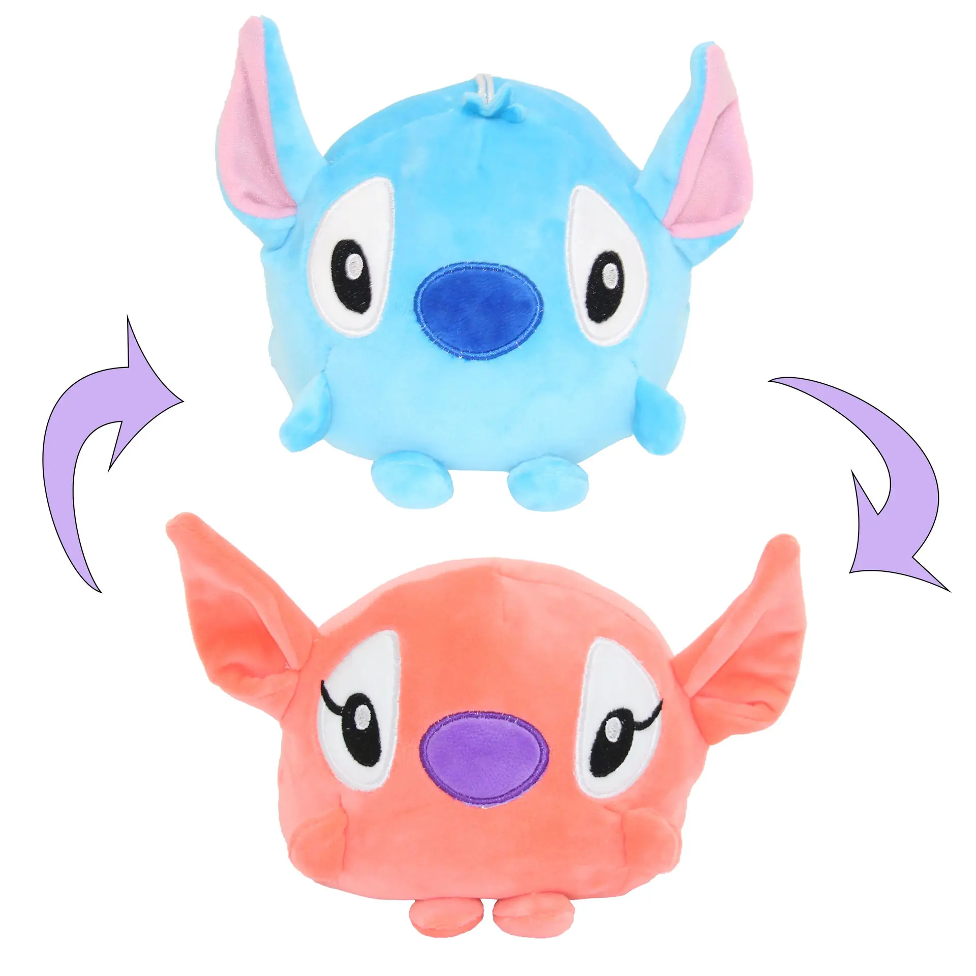 Custom cute reversible cartoon stuffed plush toy blue pink reversible animal stitch toys for kids