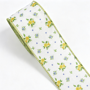 New Style 2 1/2" Polyester Wired <b>Ribbon</b> Floral Printed Shrink-Resistant 10 Yard Roll Spring <b>Ribbon</b> Roll - Product Image 2