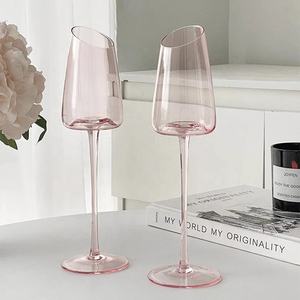 Exquisita <span class=keywords><strong>flauta</strong></span> de champán rosa con fondo cóncavo lindo vino <span class=keywords><strong>dulce</strong></span> inclinado vino espumoso copas de champán - Product Image 5