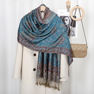 Women Ladies Color Blocking Vintage Floral Flowers Pattern Ethnic Jacquard <strong>Paisley</strong> <strong>Pashmina</strong> <strong>Scarf</strong> Shawl Poncho with Tassels - Product Image 2