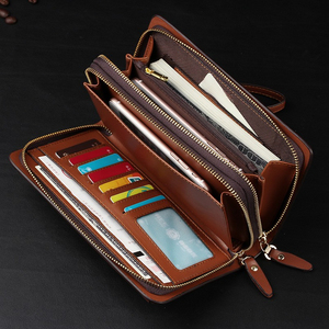 Luxe Portemonnee Dubbele Rits Zakelijke Mannelijke Grote Capaciteit Telefoonkaart Hoder Geld Clip Lange Leren Mannen Clutch Tas - Product Image 3