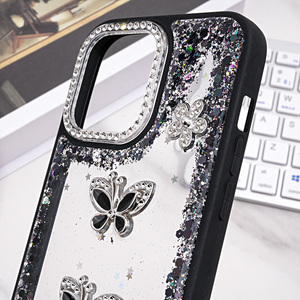 Custodia per telefono con Glitter epossidico a fiori con cornice diamantata <span class=keywords><strong>trasparente</strong></span> <span class=keywords><strong>trasparente</strong></span> <span class=keywords><strong>trasparente</strong></span> antiurto per <span class=keywords><strong>iPhone</strong></span> 17 16 15 Pro Max - Product Image 3