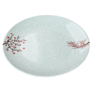 Plato redondo de imitación de porcelana con diseño de flor de ciruelo roja, plato poco profundo y duradero para hotel, plato para frutas, plato de plástico. - Product Image 5