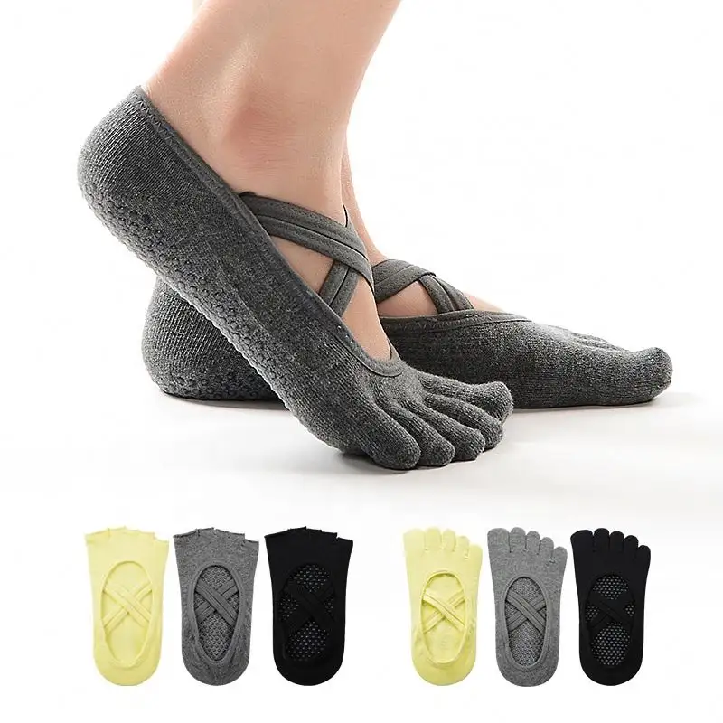 Katoen Anti Slip Zachte Siliconen Sole Dance Sox Custom Cross Strap Vrouwen Non Slip Yoga Grip Pilates Sokken