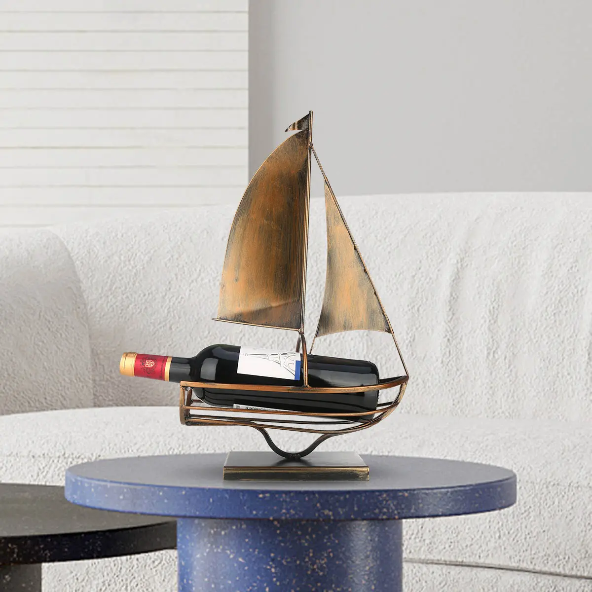 Home Decoration Freistehende Metall Segelboot Schiff Form Küche Esstisch einzelne Weinflaschen halter