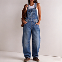 Salopette en jean à jambes ballon, délavage foncé, boutons latéraux, pour tenue de soirée de Noël ou de fête