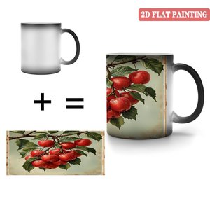 Frosted <b>Ceramic</b> <b>Mug</b> 11oz Heat Activated Coffee Cup With Cherry Painting Design - Product Image 4