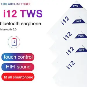 أرخص سماعة أذن تعمل باللمس عالية الجودة I12 Tws سماعة HIFI I12 مع علبة شحن سماعة أذن رياضية صغيرة