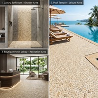 Dalles de mosaïque en galets de rivière naturels mélangés, design japonais, écologiques, pour salle de bain, douche, sol, piscine, extérieur