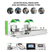 Sierra de doble cabezal CNC de alimentación automática JUNDE de 5400W tipo oscilante con PLC para la fabricación de ventanas y puertas