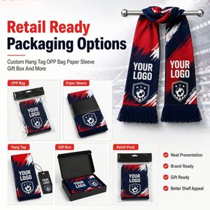 Bufanda de punto acrílico personalizada con logo de equipo, a rayas de dos tonos, con flecos, promocional, para aficionados, mercancía para clubes. - Product Image 2
