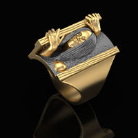 Bagues en or pour hommes, bijoux fantaisie Hip Hop Horror Coffin, bijoux plaqués or 18 carats pour femmes
