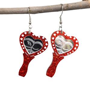 Pendientes acrílicos de espejo de maquillaje tallado con amor de Halloween, forma de corazón chapada a la moda creativa para fiesta o regalo - Product Image 3