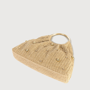 Bolsos tejidos de paja de moda de verano con remaches de diseño plisado precios bajos portátiles al por mayor - Product Image 4