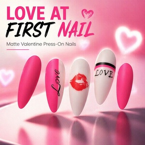 <span class=keywords><strong>Uñas</strong></span> Postizas Mate <span class=keywords><strong>de</strong></span> San Valentín con Diseño <span class=keywords><strong>de</strong></span> Beso y Letras del Alfabeto en Rosa y Blanco, <span class=keywords><strong>Uñas</strong></span> Postizas Largas en Forma <span class=keywords><strong>de</strong></span> Almendra, Juego Reutilizable al por Mayor - Product Image 1
