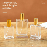 Flacon de parfum de luxe 50 ml en verre carré plat, élégant, vide, en cristal, rechargeable pour voyage avec pulvérisateur à pompe